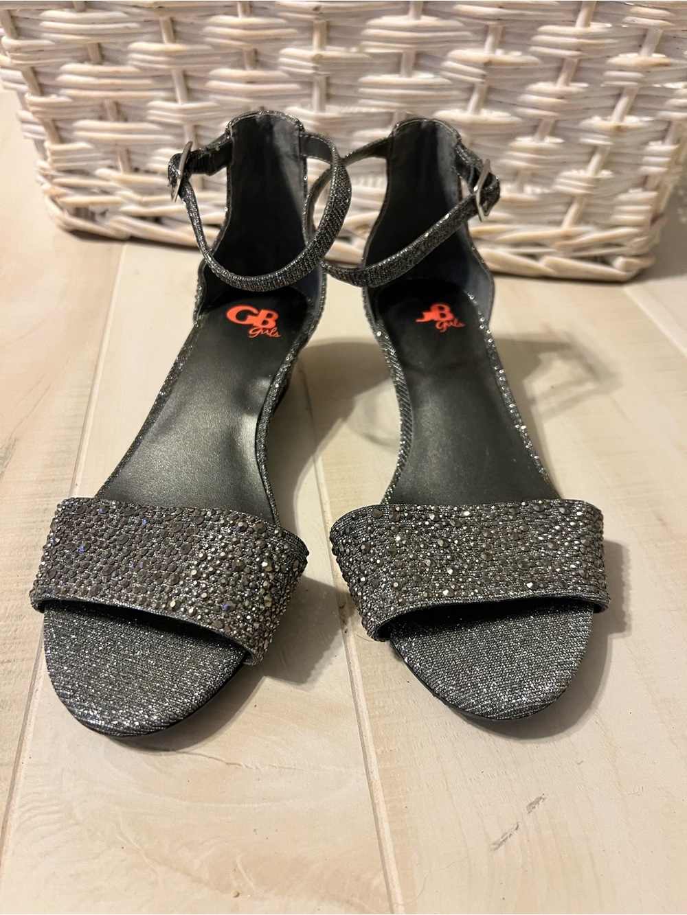 GB Girls Gunmetal Glitter Ankle-Strap Heels